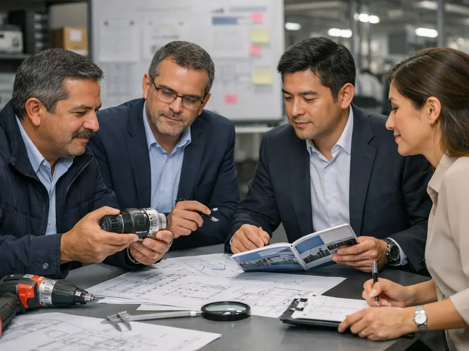 Equipo técnico revisando especificaciones y aplicación