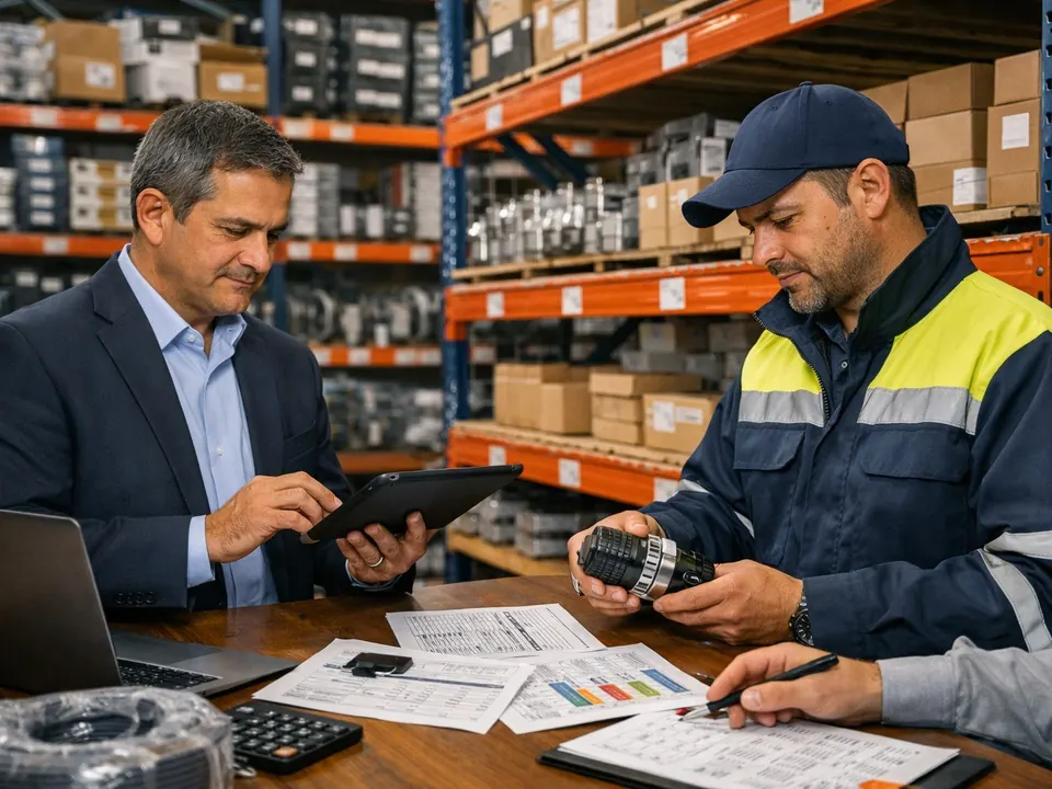 Mayorista especializado revisando producto e inventario